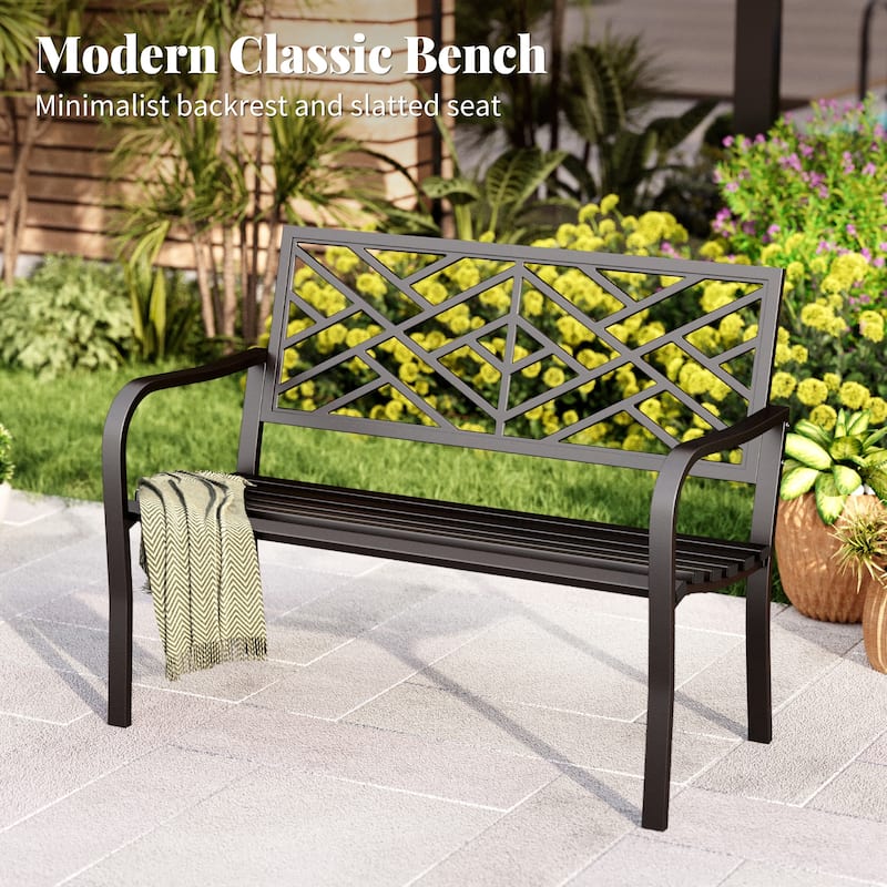 MAISON ARTS 43 Inch Cast Iron Steel Frame Outdoor Garden Bench