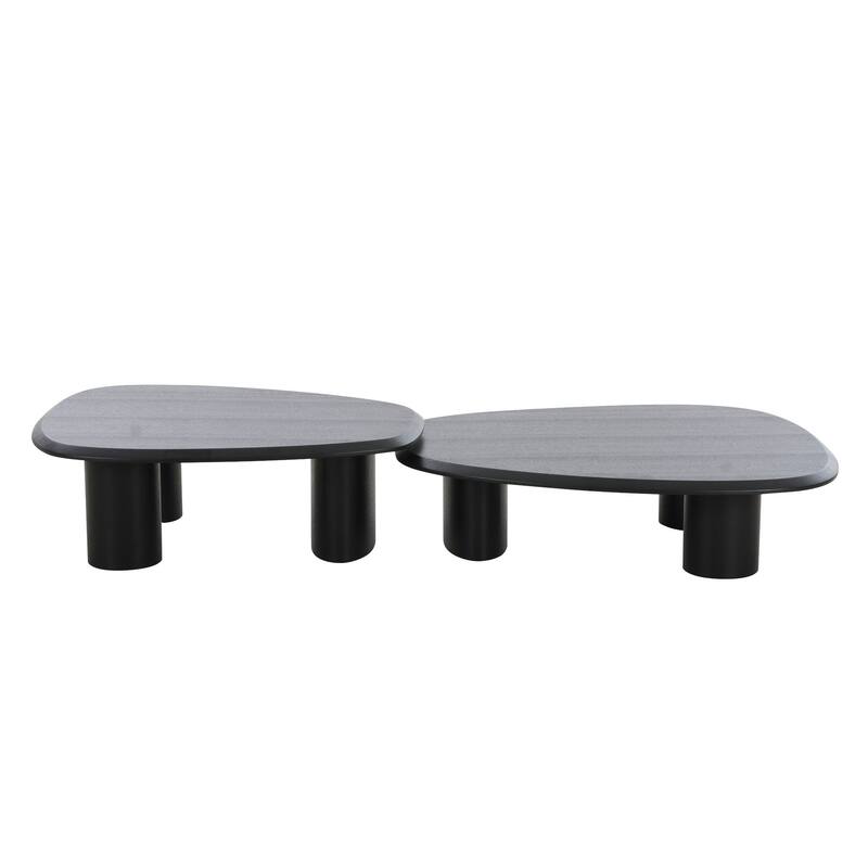 Cid Sami Coffee Table, Set of 2, Freeform Shape, Black Solid Wood Frame