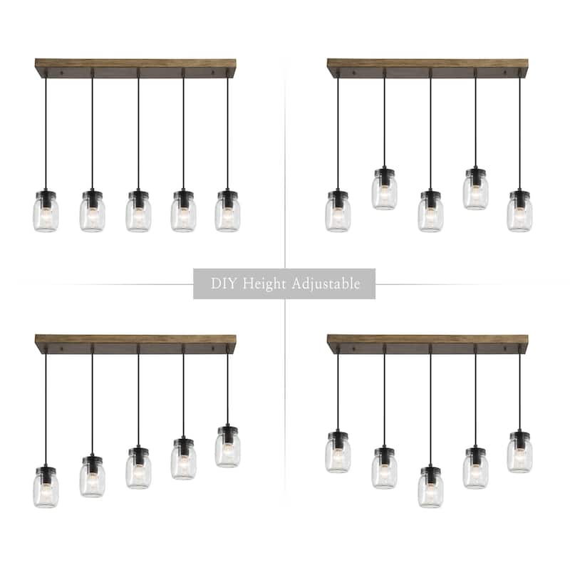 Zarbel Modern Farmhouse Glass Linear Chandelier Rustic 3-Light Black Metal Small Kitchen Island Lights