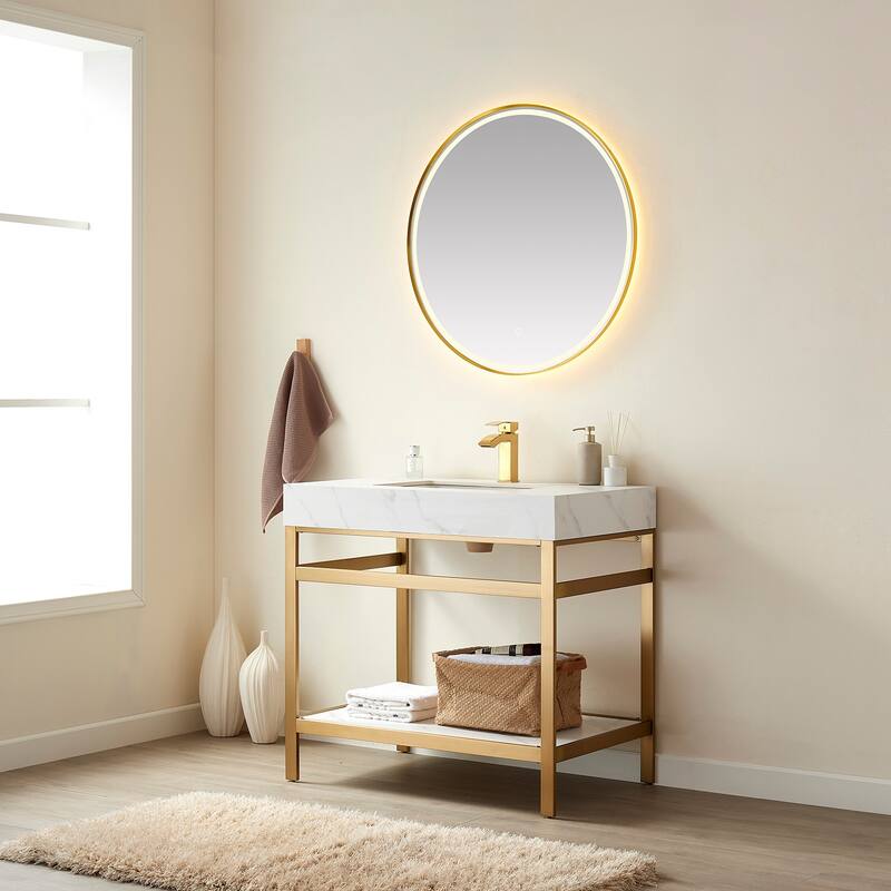 Funes 36" Single Vanity, Metal Support with Stone Top without Mirror - 36''x22''