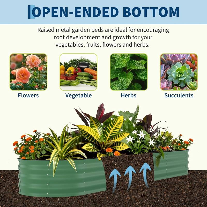 8x4x2FT Galvanized Steel Raised Garden Bed Kit With Anti-cut Strips for Vegetables Herbs and Flowers Green
