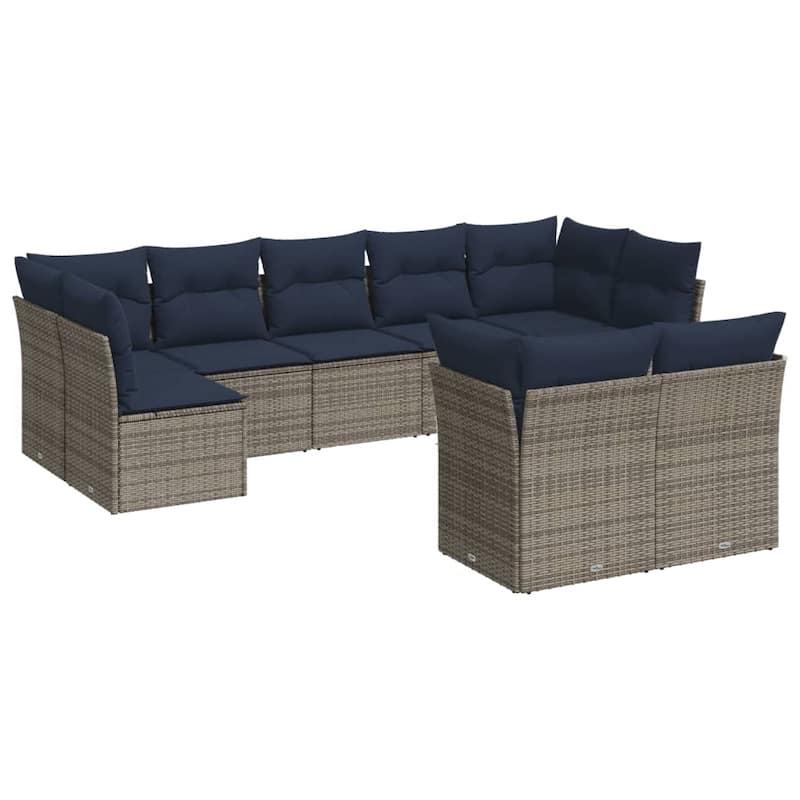 vidaXL 9/10 Piece Patio Sofa Set with Cushions Black/Brown/Gray Poly Rattan - 21.7 x 24.4 x 27.2