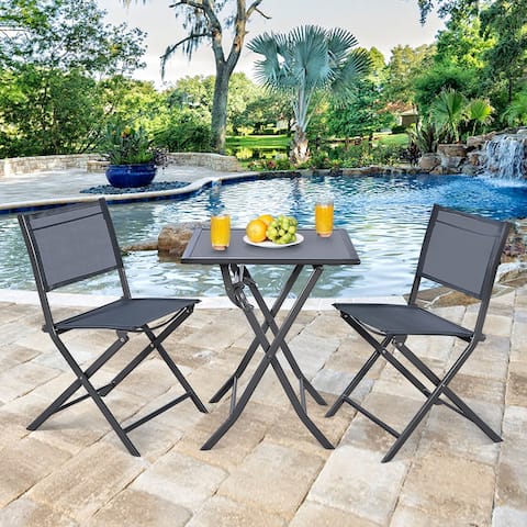 3 PCS Outdoor Bistro Table Set Folding Metal Patio Table and Chair Set