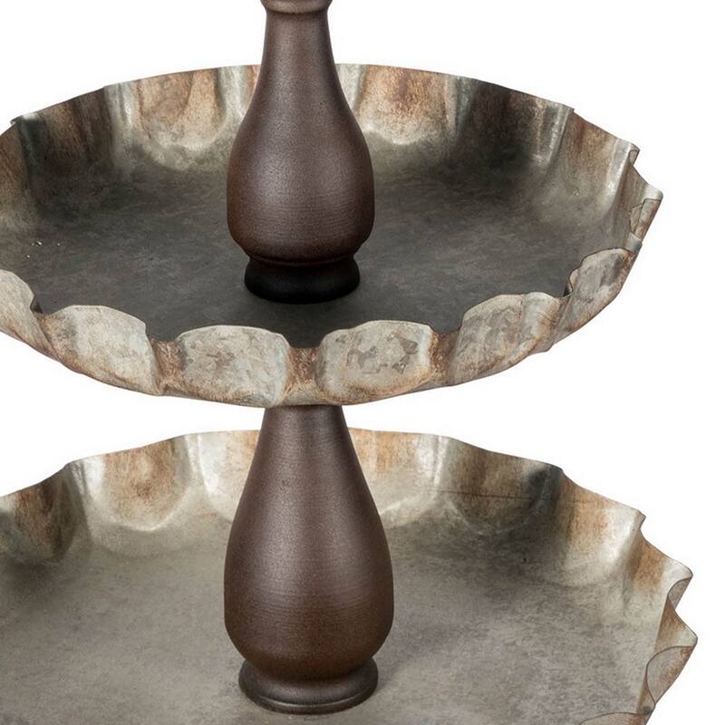 Ammy 28 Inch 3 Tier Round Decorative Serving Tray, Black and Gray Iron