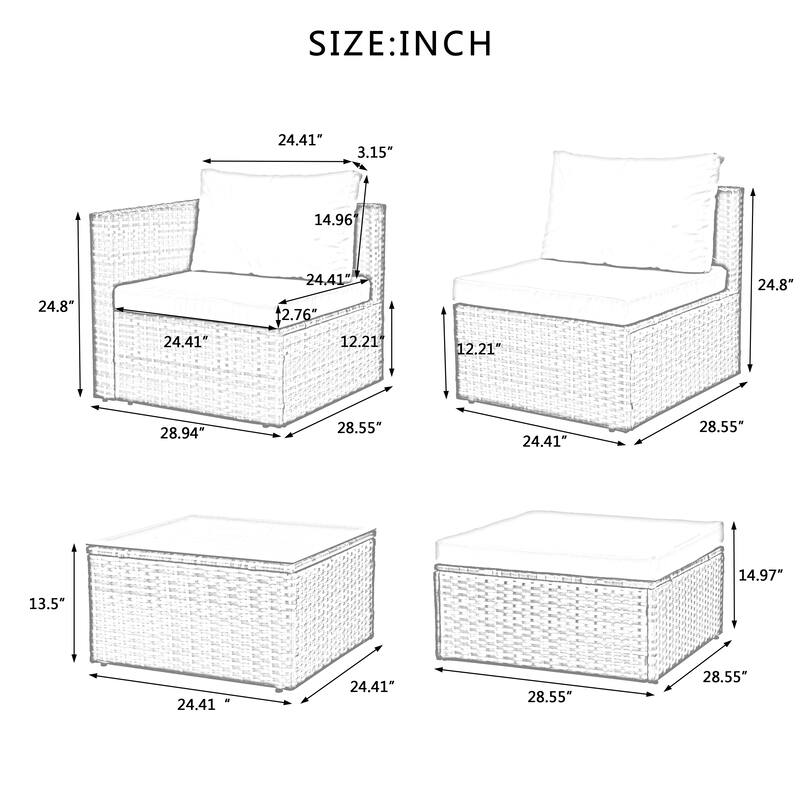 5-Piece Patio Furniture Set with PE Wicker Furniture set, Tempered Glass Table, Cushions with Zipper,Outdoor Furniture set