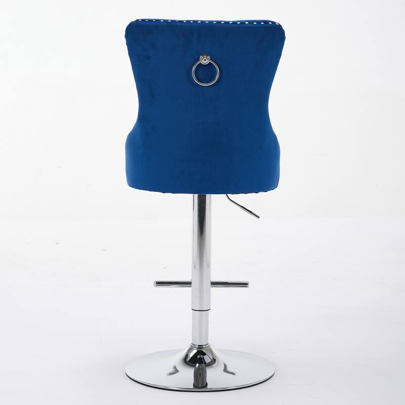 Thick Chrome Swivel Velvet Barstools,Adjustable Height,Modern Upholstered,Sponge&Spring（Set of 2)