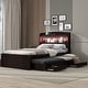 preview thumbnail 3 of 13, Twin XL Platform Bed with Storage LED Headboard, Charging Station, Trundle & 2 Drawers, Sturdy Pine Wood Frame, Dark Brown