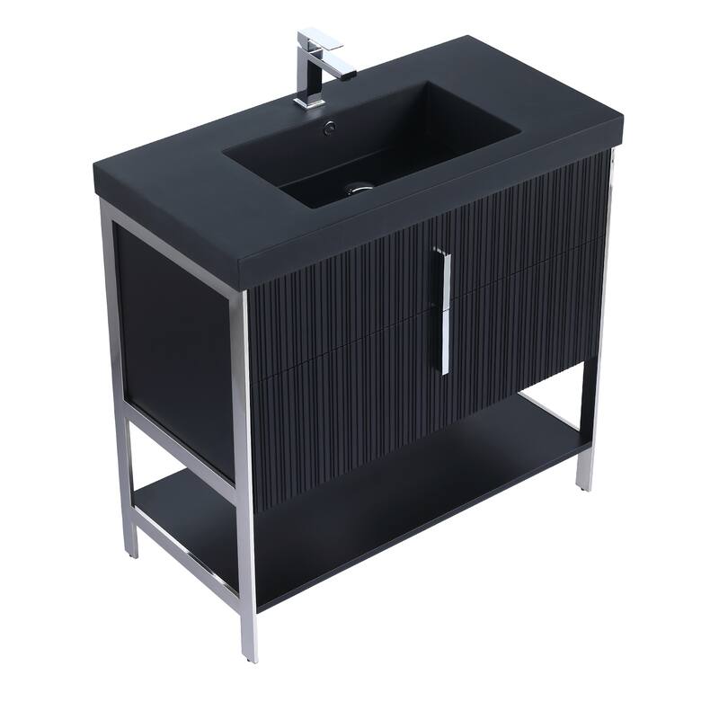Fine Fixtures Serenity Modern Bathroom Vanity with Black Gel Acrylic Top
