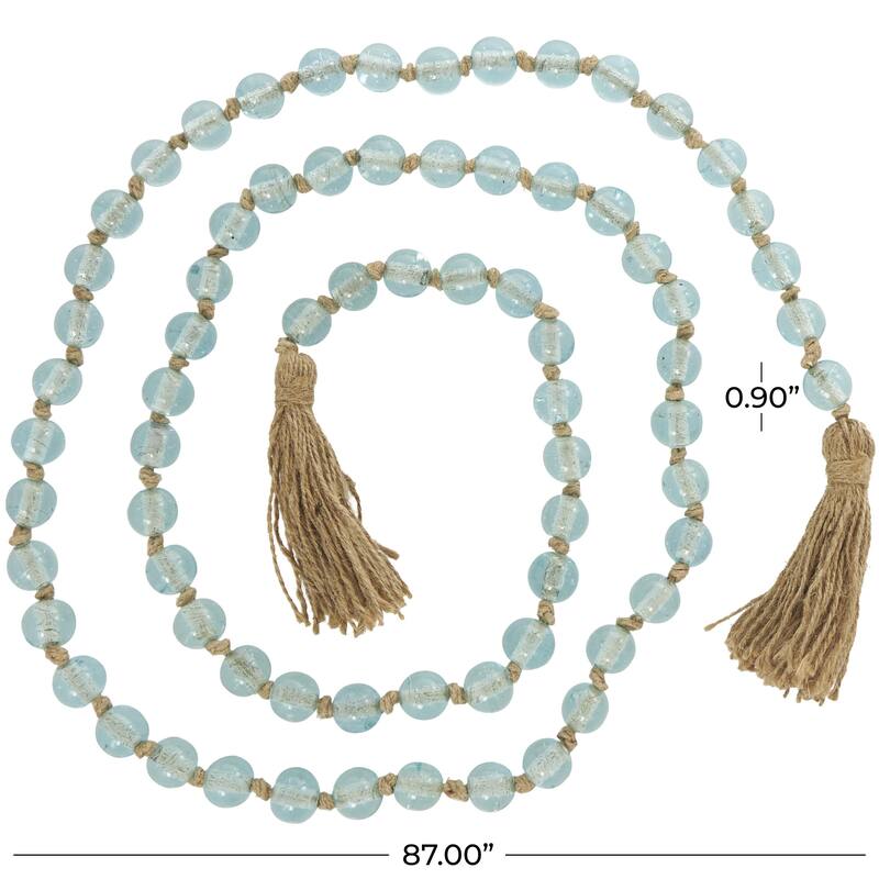 Glass Handmade Round Long Frosted Beaded Garland with Tassel with Knotted Brown Jute - Various Colors - Roche River Decor