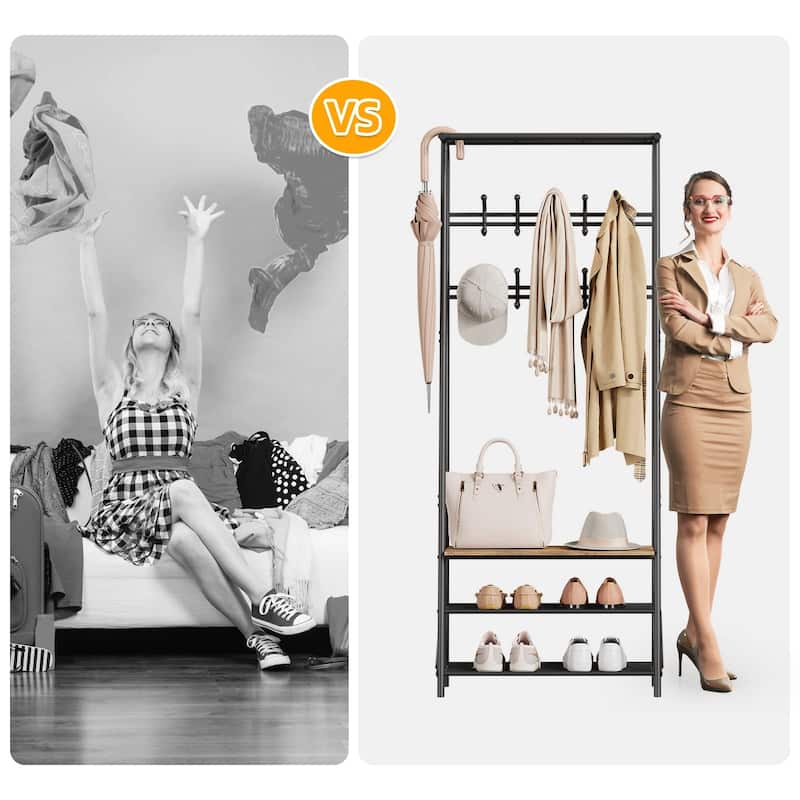 Hall Tree With Shoe Storage Bench, 4-In-1, Steel Frame With 10 Hooks for Entryway, Freestanding Coat Rack Stand
