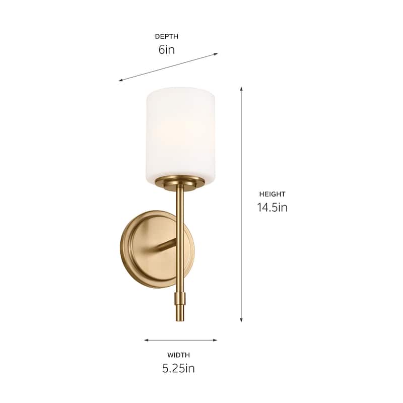 Kichler Lighting Ali 1-Light Brushed Natural Brass Wall Sconce with Glass Shade - 14.5 in