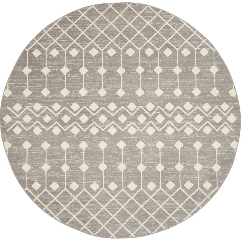 Porch & Den Muirfield Moroccan Bohemian Area Rug - 8' Round - Grey - Round
