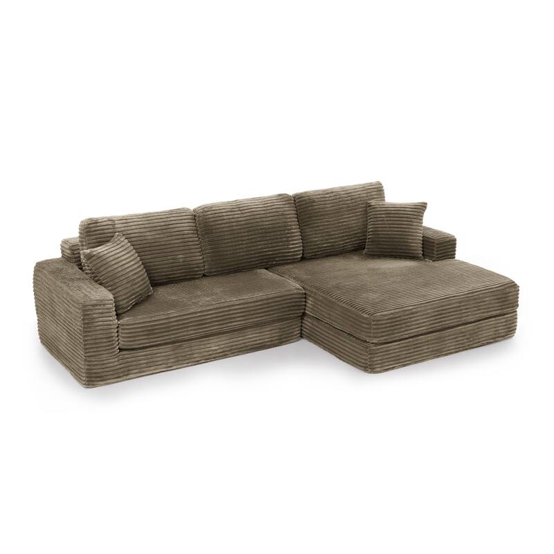 L Shape Modular Sectional Sofa with Chaise Lounge, Corduroy Foldable Sectional Sofa, Compression Sofa, Unfold into a Bed