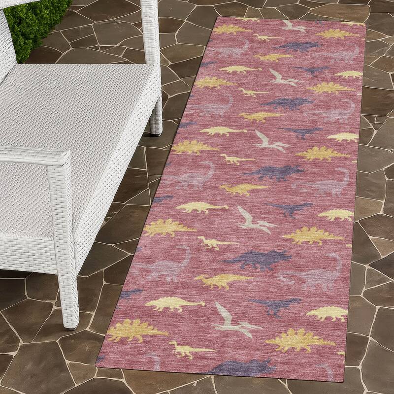 Machine Washable Indoor/ Outdoor Modern Dinosaur Chantille Rug - Mauve - 2'3" x 7'6"