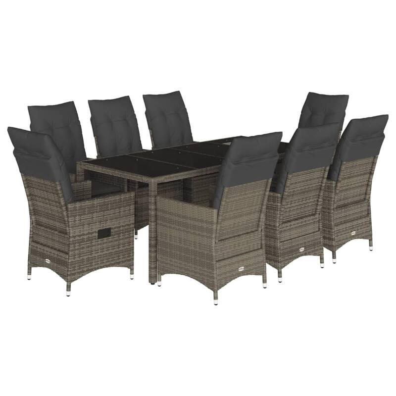 vidaXL Patio Dining Set with Cushions Bistro Table and Chairs Gray Poly Rattan - 23.2 x 22.0 x 36.2 in