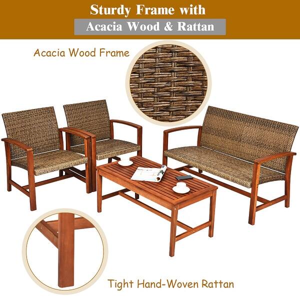 Shop Costway 8pcs Outdoor Patio Rattan Furniture Set Acacia Wood Frame Sofa Overstock 32207236