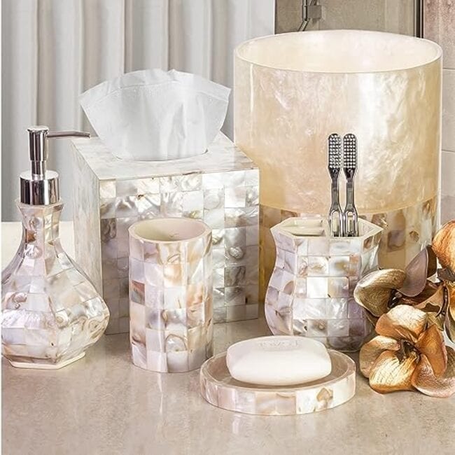 Creative Scents Milano Mother of Pearl Bathroom Trash Can - mother
