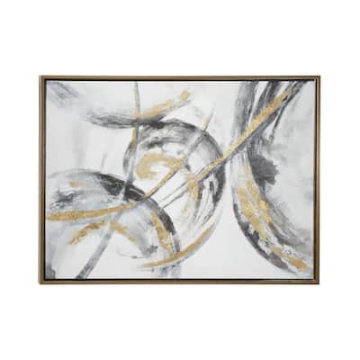 Canvas Abstract Living Room Framed Wall Art with Gold Frame - Gold - Roche River Decor