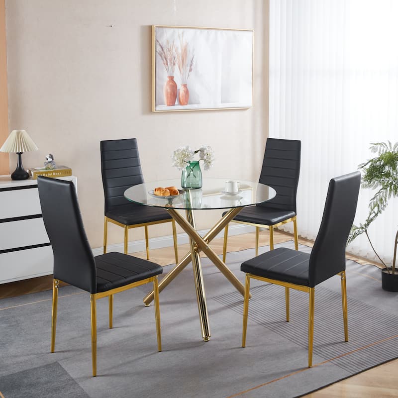 chair set of 4,GOLDEN COLOR LEG,BLACK SEAT
