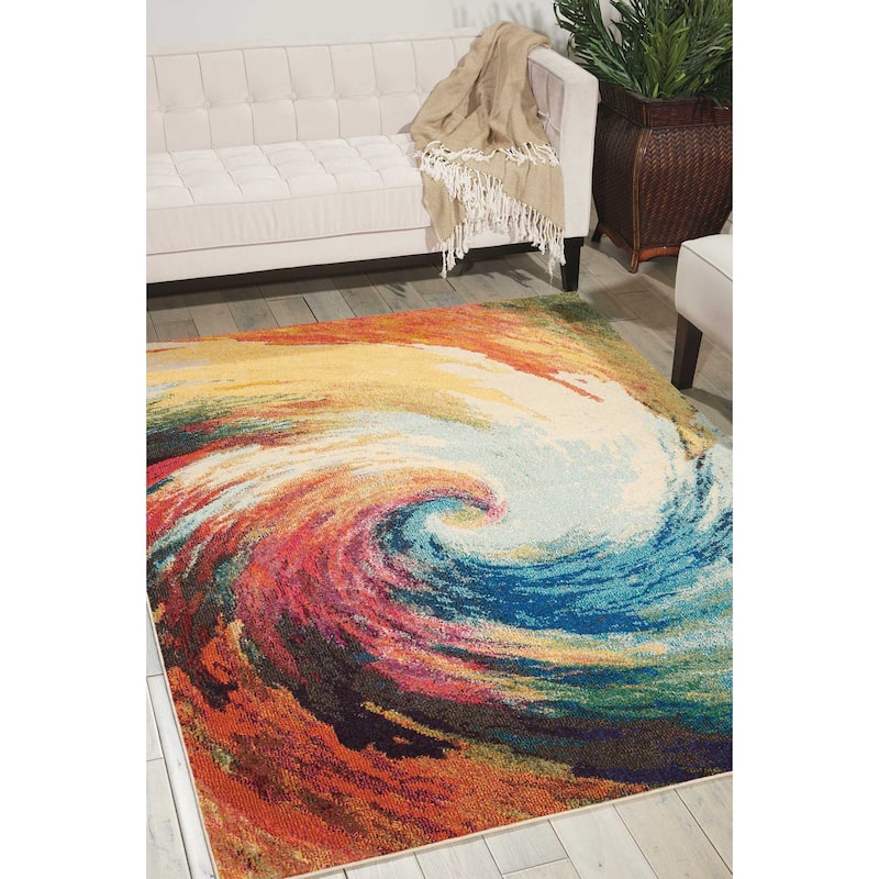 Nourison Celestial Abstract Modern Multicolored Colorful Wave Area Rug - 5'3" x 7'3" - Blue/Multi - Rectangle