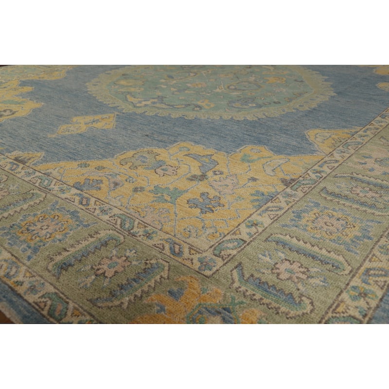 Hand Knotted Oriental 100% Wool Carpet Transitional Medallion Navy Blue & Blues Oushak Area Rug - 10' 2'' X 8' 4''