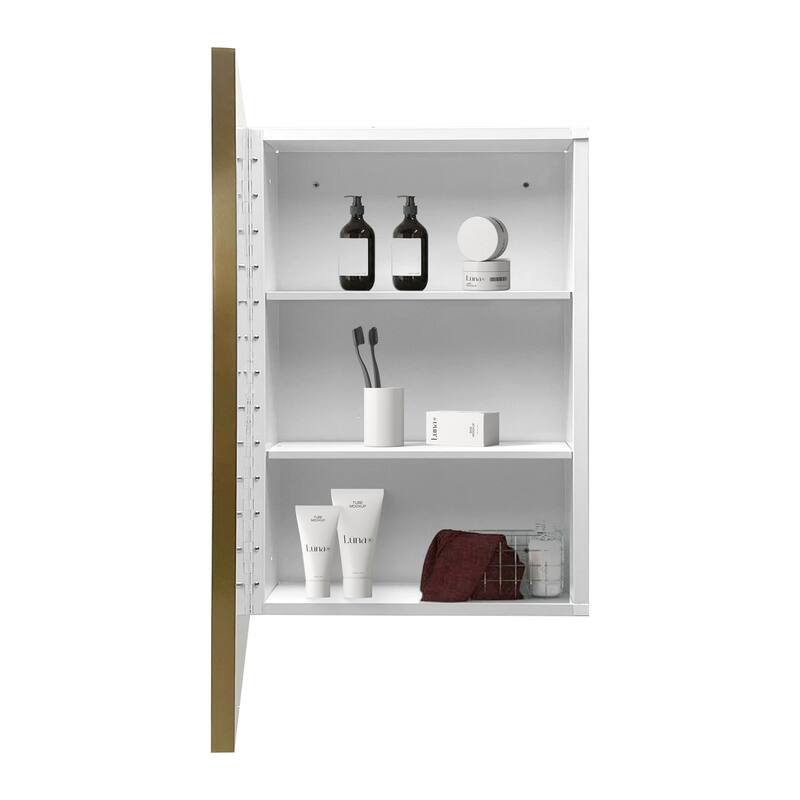 16x28 inches Golden Metal Framed White Cabinet Wall mount or Recessed Bathroom Medicine Cabinet with Mirror