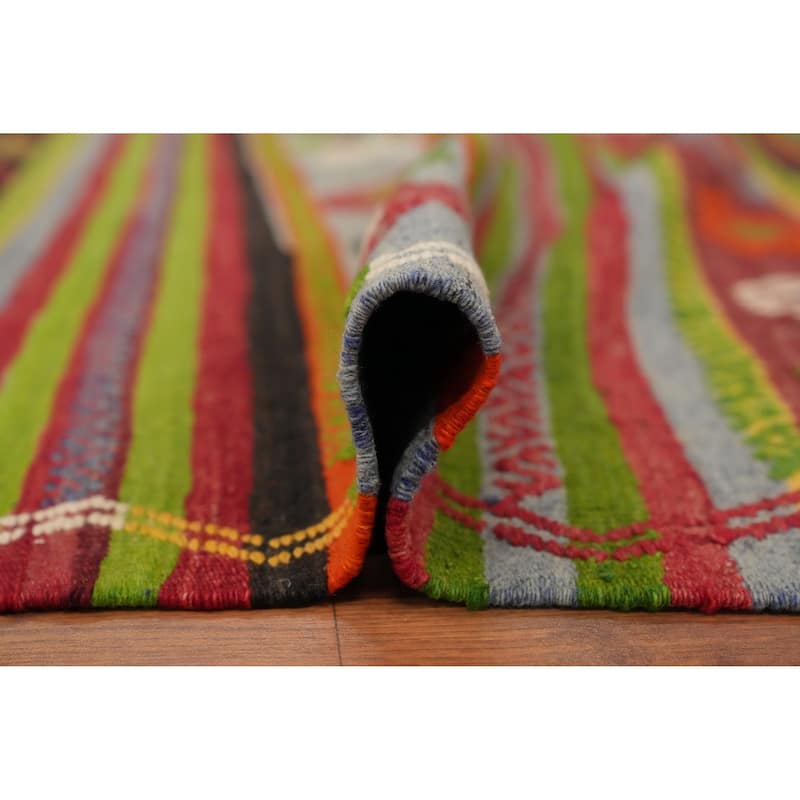 Hand Woven Oriental 100% Wool Carpet Southwestern Tribal Multi-Colored Kilim Area Rug - 7' 2'' X 5' 6''