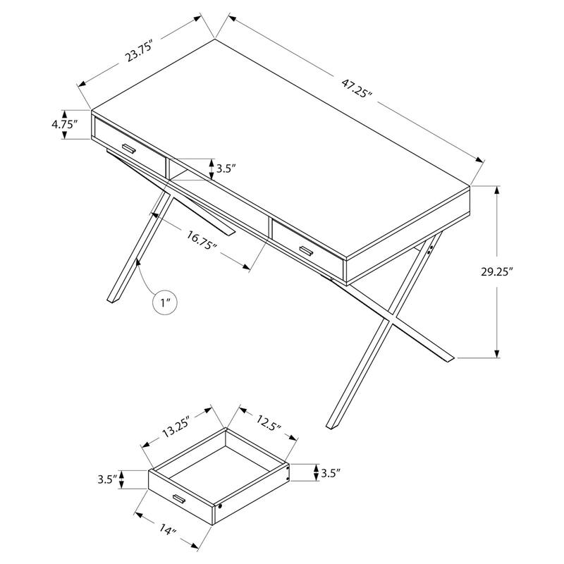 Monarch Specialties 48" Desk with Drawers and Open Shelf