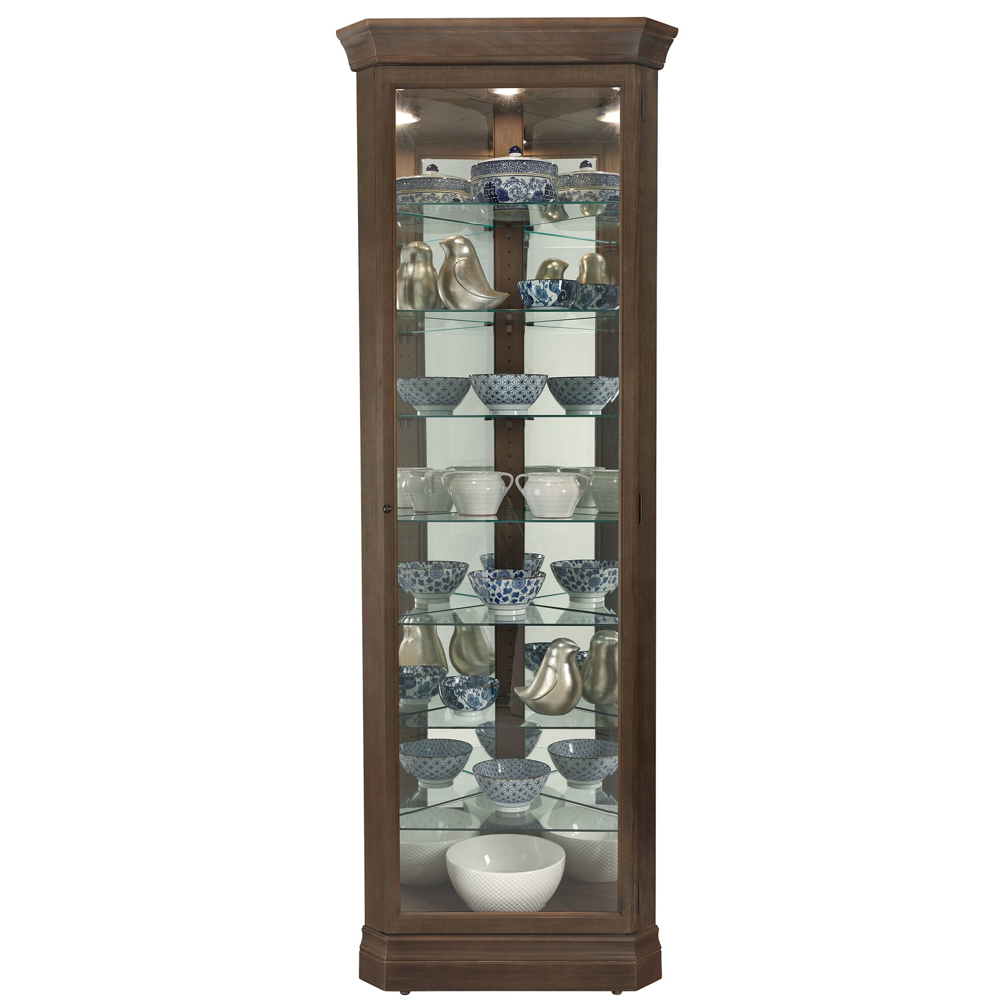 Shop Howard Miller Delia Brown Veneer Glass 8 Shelf Tall Corner Living Room Curio Cabinet Overstock 23449420