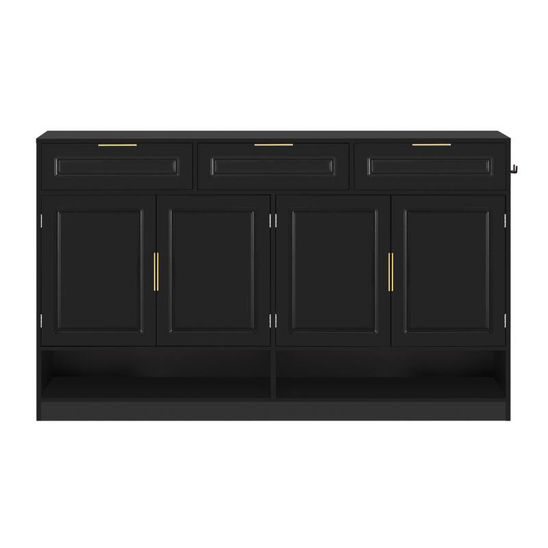 Multi-Functional Storage Buffet with 3 Drawers & 4 Doors, Sideboard with Adjustable Shelf and Open Storage Compartments