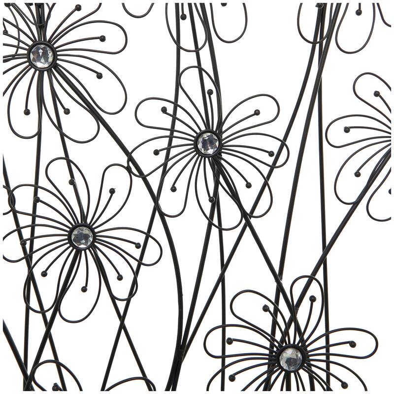 Artistic Metal Tall Floral Sculpture with Crystal Embellishments - Black or Gold