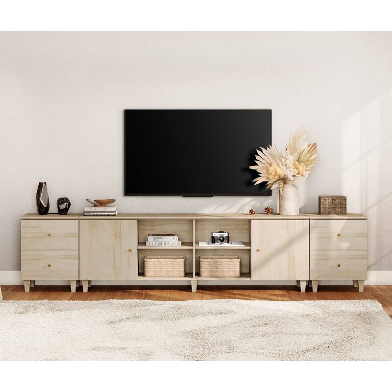WAMPAT Wood TV Stand with Drawer & Charging Station for 100 Inches TVs