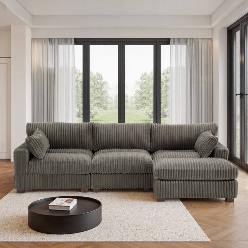 Plush Flannel Modular Sectional Sofa for Living Room