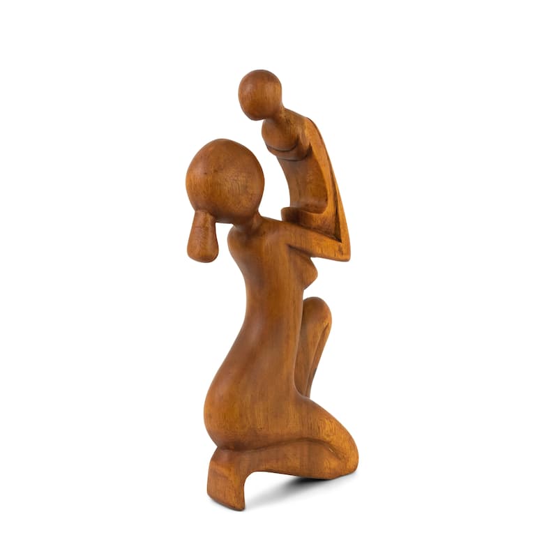 12" Wooden Handmade Abstract Mother and Child Sculpture Handcrafted Gift Art Decorative Home Decor Figurine Accent Decoration