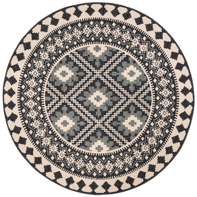 SAFAVIEH Veranda Eyvor Indoor/ Outdoor Waterproof Patio Backyard Rug - 5'3" Round - Ivory/Grey