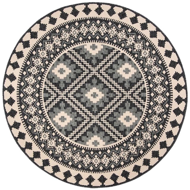SAFAVIEH Veranda Eyvor Indoor/ Outdoor Waterproof Patio Backyard Rug - 5'3" x 5'3" Round - Ivory/Grey