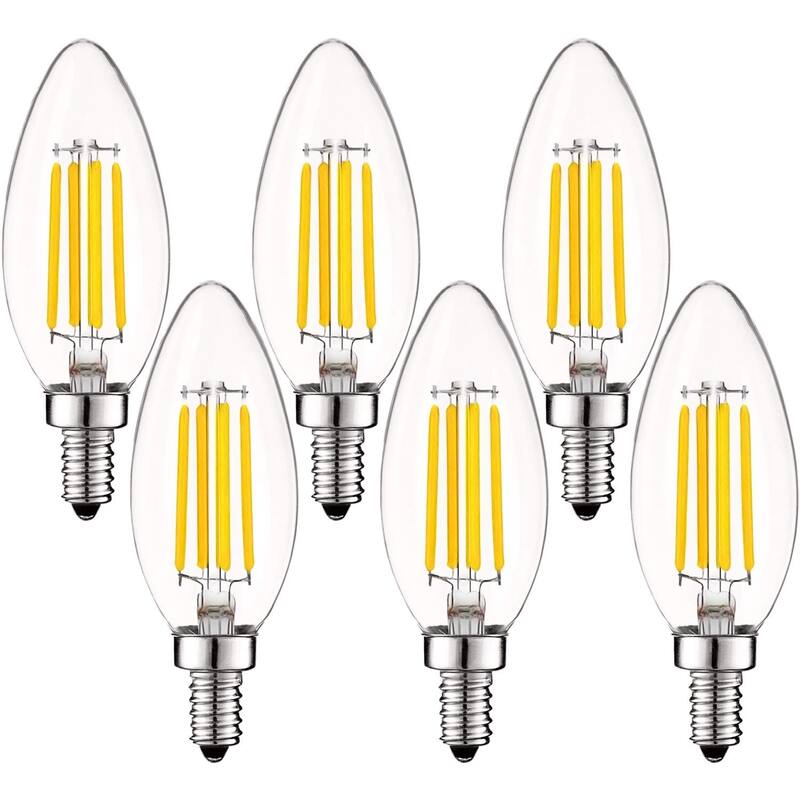 Luxrite 5W Vintage E12 LED Bulb 60W Equivalent, 550 Lumens, Dimmable Candelabra LED Bulbs, Clear Glass (6 Pack) - 3000K (Soft White)