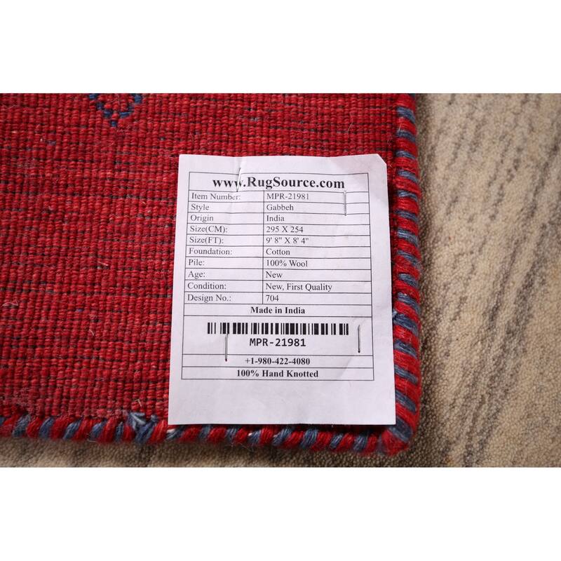 Striped Gabbeh Indian Area Rug Hand-Knotted Beige Wool Carpet - 8'4" x 9'8"