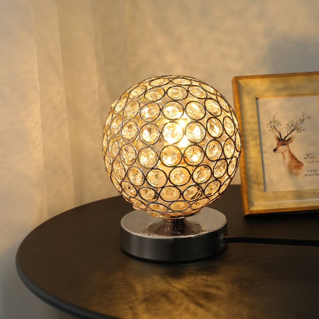 Crystal Table Lamp Accent Desk Lamp Bedside Modern Table Light Fixture - Lampshade Diameter 5.9"