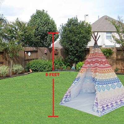 8' Extra Large Teepee Play Tent - indian tribe color mix