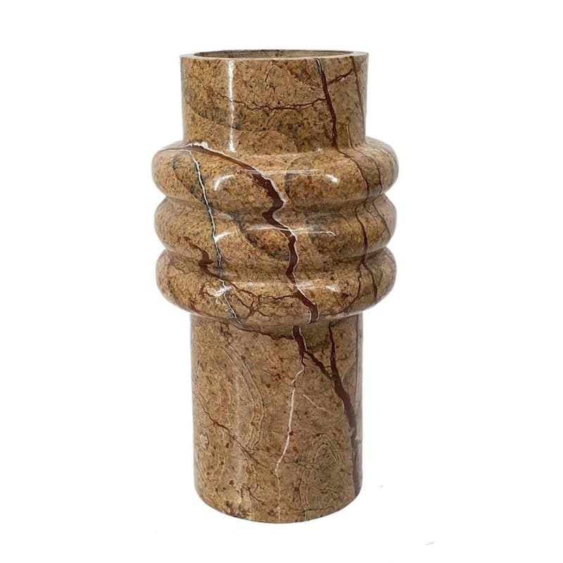 8" Brown Genuine Marble Ridged Table Vase - 4.10