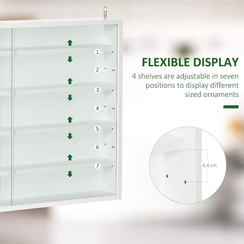 5-Tier Wall-Mounted Glass Display Case with Adjustable Shelves