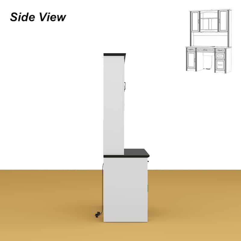 Coffee Bar Cabinet and Work Desk with Hutch,Pantry Storage Cabinet with Outlets