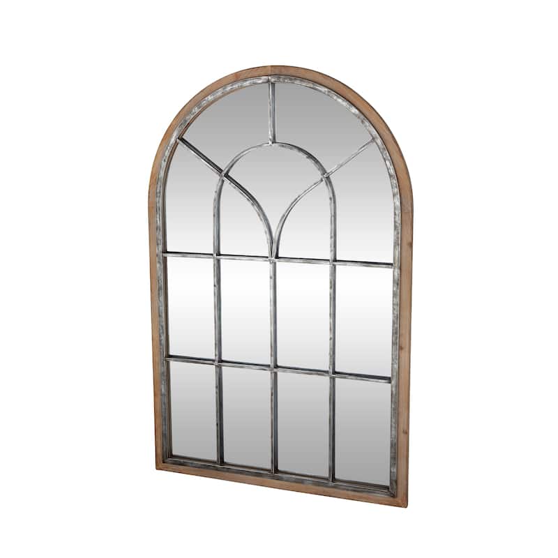 Wooden Window Pane Inspired Wall Mirror with Arched Top - Brown - Roche River Decor - 1"W x 33"L x 51"H