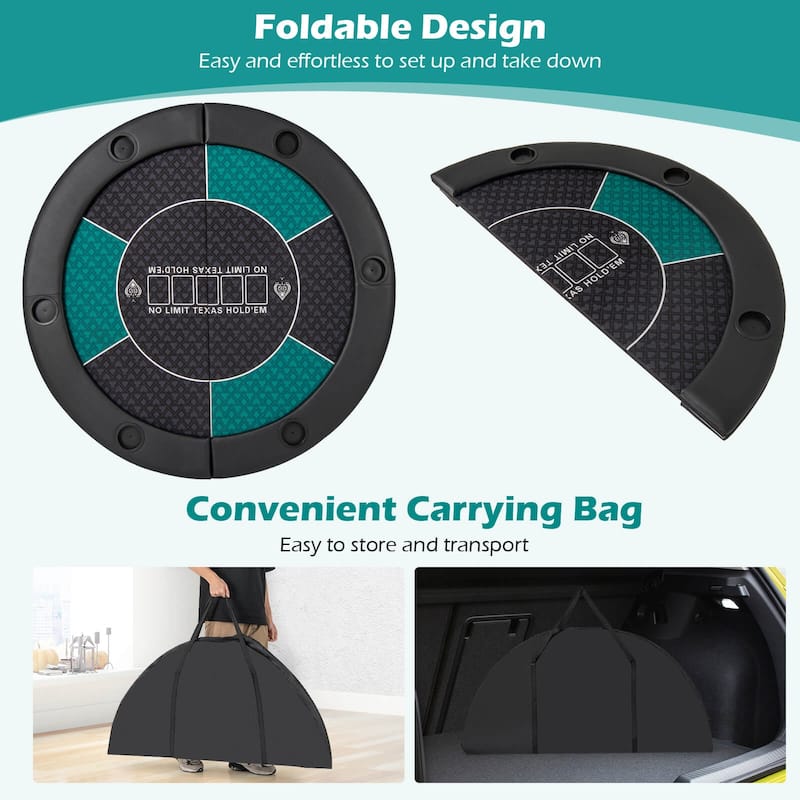 Costway 48" 6-Player Foldable Poker Table Top with Carrying Bag Cup - See Details
