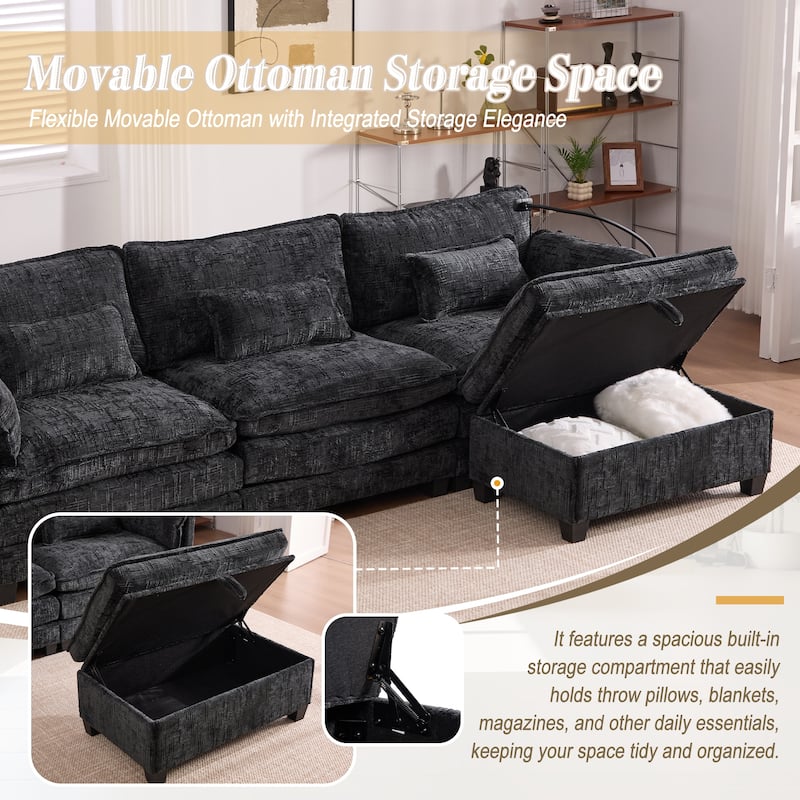 112" Oversized Sectional Sofa Cloud Couch for Living Room, Modern Chenille L Shaped Couch