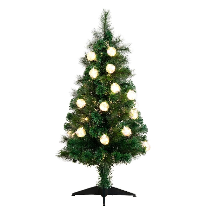 4' Pre-Lit Fiber Optic Artificial Christmas Tree with Ornaments, Warm White LED Lights