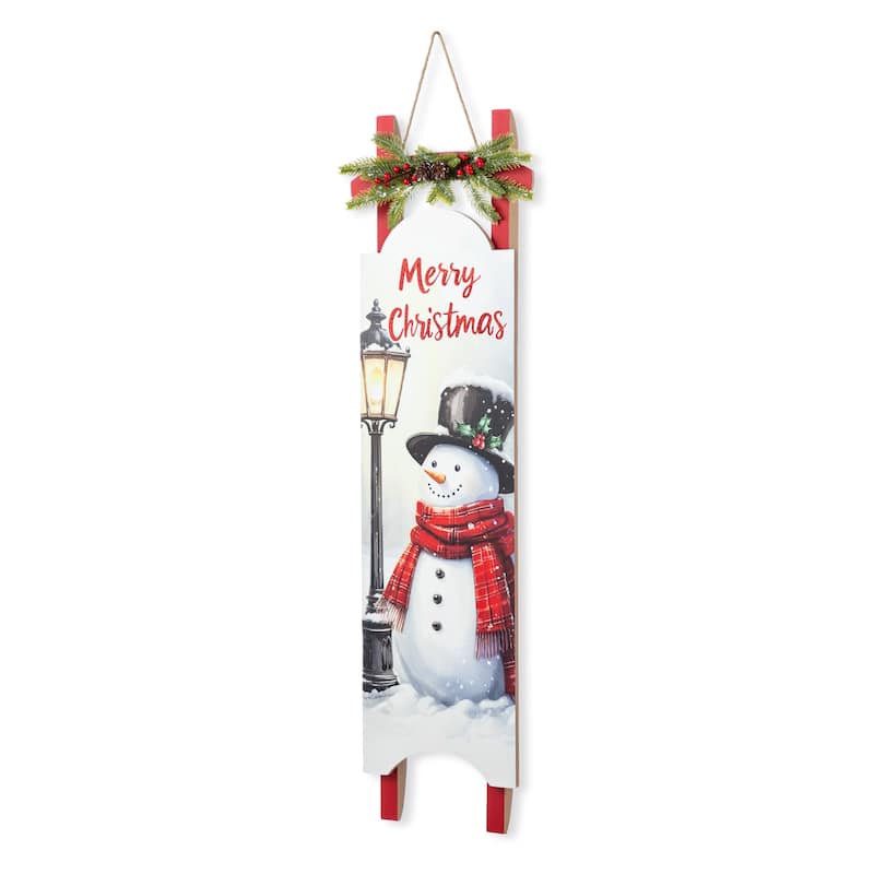 Glitzhome 36"H Wooden Christmas Snowman Sleigh Porch Sign - Multi