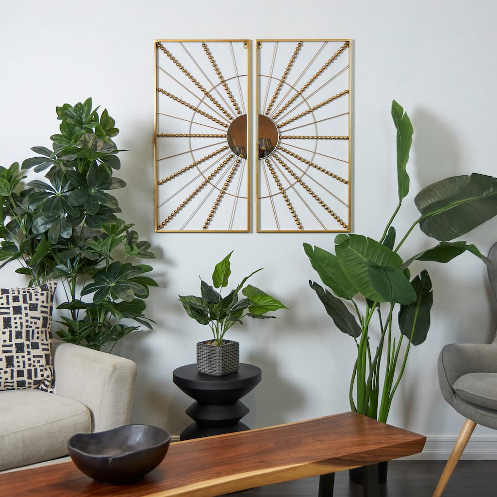 CosmoLiving by Cosmopolitan Gold Metal Half Moon Mirror Geometric Wall Decor with Gold Frame (Set of 2)