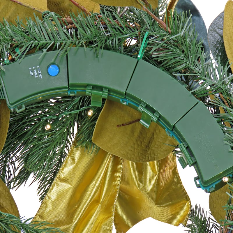National Tree Company 2 ft. Magnolia Mix Pine Wreath with Fabric Bow - 2 ft
